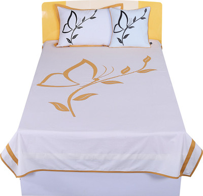 Hugs N Rugs Cotton Queen Flat 0 TC Embroidered Bedsheet(Pack of 1, White)