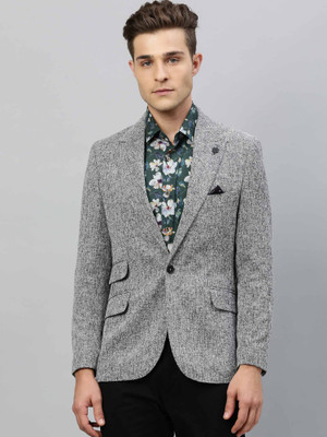 Rare Rabbit Solid Single Breasted Casual Men Blazer(Grey)
