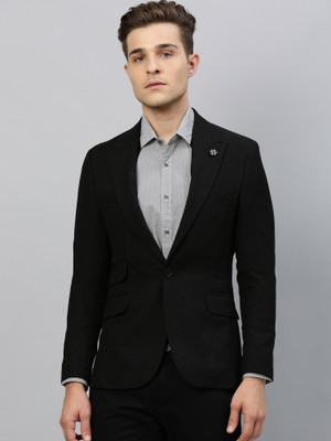 Rare Rabbit Self Design Single Breasted Casual Men Blazer(Black)