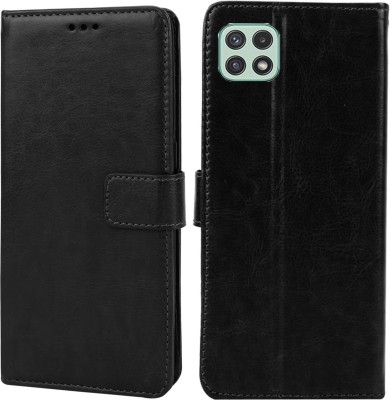 MG Star Flip Cover for Samsung Galaxy A22 5G PU Leather Vintage Case with Card Holder and Magnetic Stand(Black, Shock Proof, Pack of: 1)