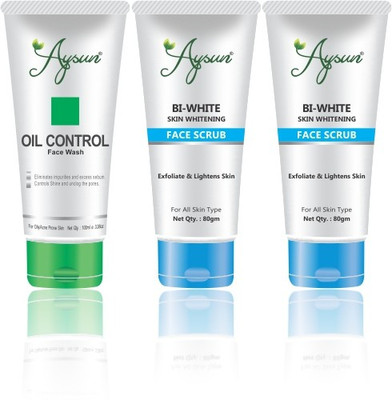 Aysun Oil Control Face Wash & BI_White Face Scrub Combo Pack of 3(3 Items in the set)