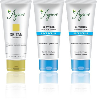 Aysun De-Tan Face Wash & BI_White Face Scrub Combo Pack of 3(3 Items in the set)