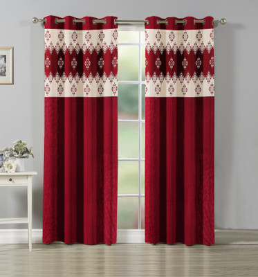 Flipkart SmartBuy 214 cm (7 ft) Door Polyester Semi Transparent Curtain (Pack Of 2)(Maroon, Abstract)