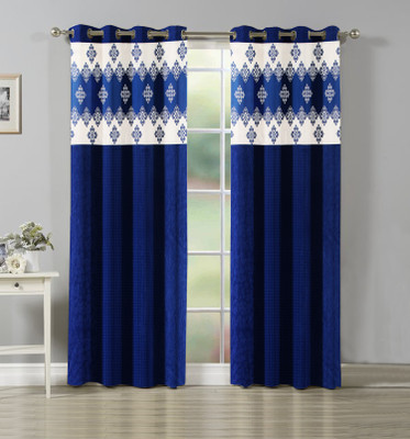 Flipkart SmartBuy 214 cm (7 ft) Door Polyester Semi Transparent Curtain (Pack Of 2)(Blue, Abstract)