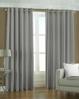 UNNAK 274.32 cm (9 ft) Polyester Semi Transparent Long Door Curtain (Pack Of 2)(Solid, Grey)