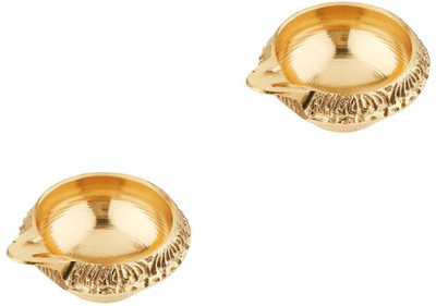 COPPER KITCHEN Brass Kuber Deepak On Stand Diya Table Diya Set (Pack of 2) (Height 2inch) Brass (Pack of 2) Table Diya(Height: 0.5 inch)