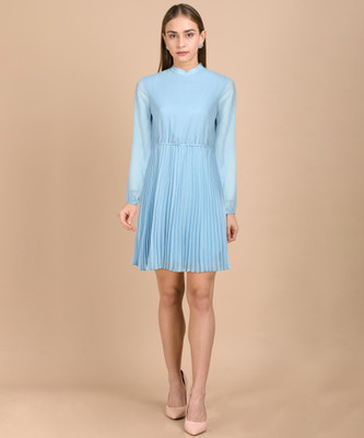 FLYING MACHINE Women Gathered Light Blue Above Knee/Mid Thigh Length Dress