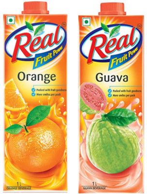 Real orange juice 1 ltr and guava juice 1 ltr(2 x 1 L)