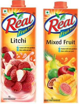Real mixed fruit juice 1 ltr and litchi juice 1 lt combo pack(2 x 1 L)