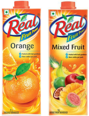 Real orange juice 1 ltr and mixed fruit juice 1 ltr combo pack(2 x 1 L)