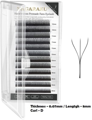 Nagaraku W Eyelash Extension 3D Volume Premade 0.07mm D curl 8mm Faux Mink Matte Black Cluster Easy Fanning yy Eye Lashes (W3D-0.07mm / 8mm - Curl -D)(Pack of 1)