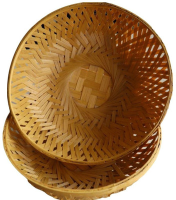 scissors craft Pure Bamboo Basket Set Of 2 Bamboo Fruit & Vegetable Basket(Brown)