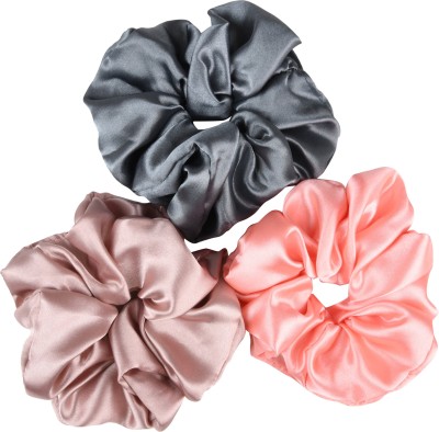 RHYNISH Girls Fancy Satin Silk Big Hair Scrunchies Rubber Band(Bronze, Grey, Orange)