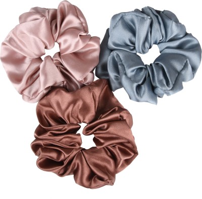 RHYNISH Girls Fancy Satin Silk Big Hair Scrunchies Rubber Band(Brown, Bronze, Grey)