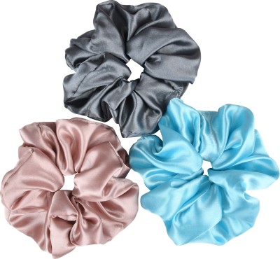 RHYNISH Girls Fancy Satin Silk Big Hair Scrunchies Rubber Band(Bronze, Grey, Blue)