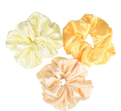 RHYNISH Girls Fancy Satin Silk Big Hair Scrunchies Rubber Band(Yellow, Gold, Yellow)