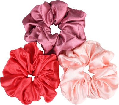 RHYNISH Girls Fancy Satin Silk Big Hair Scrunchies Rubber Band(Bronze, Pink, Red)