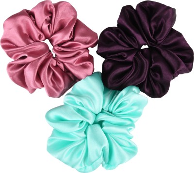 RHYNISH Girls Fancy Satin Silk Big Hair Scrunchies Rubber Band(Green, Purple, Pink)