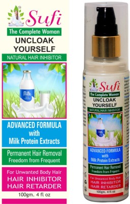 sufi New Permanent & Natural Hair Inhibitor Cream Lotion for Reduction of Unwanted Body and Facial Hair in Men and Women. Stop Hair Growth Inhibitor/Retarder. Advance Formula with MILK PROTIEN EXTRACT’S.(PACK OF 1 ). Cream(100 g)