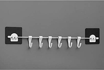 MEZIRE Multi-Purpose Stainless Steel Hook Rail with 6 Plastic Hooks Bathroom Kitchen Hook Rail 6(Pack of 1)