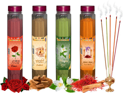 Shankh Rose, Mogra, Panchvati & Kesar Chandan Agarbatti (Incense Stick) Pack of 400 gram (100 + 100 + 100 + 100) Fragrances Rose, Mogra, Panchvati, Kesar Chandan(100 g, Set of 4)