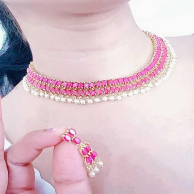 hurrio Dori Gold-plated Ruby Red Jewellery Set(Pack of 1)