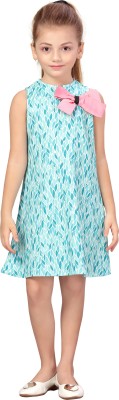 K&U Girls Midi/Knee Length Casual Dress(Blue, Sleeveless)