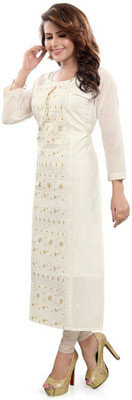Dream & Dzire Women Embroidered Straight Kurta(White, Green)