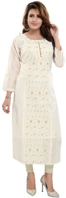 Dream & Dzire Women Embroidered Straight Kurta(White)