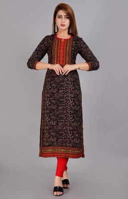 VASUFASHION Women Embroidered A-line Kurta(Brown, Black)