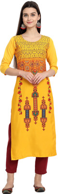 1 Stop Fashion Women Printed Straight Kurta(Yellow)