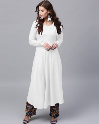 ZYXA Women Solid Anarkali Kurta(White)
