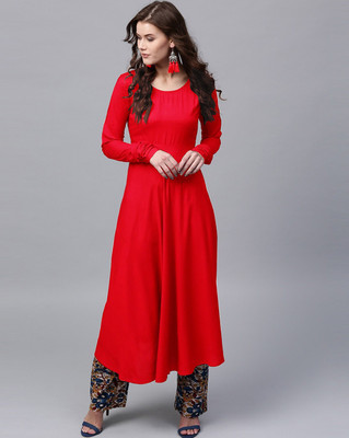 ZYXA Women Solid Anarkali Kurta(Red)