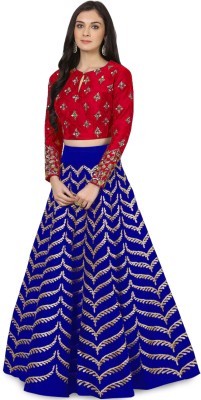 Trijal Fab Embroidered Semi Stitched Lehenga & Crop Top(Light Blue)