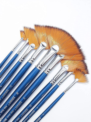 WORISON Long Handle Synthetic 9 pcs Artist Fan Paint Brush Set(Set of 9, Blue)