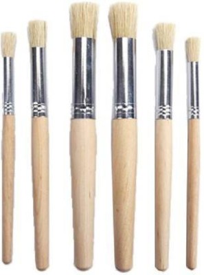 Levin Set of 6 Wooden Stencil Brushes in Pure Natural Hog Hair Bleached Bristle for Acrylic Oil Art Painting Stencil Project DIY Crafts(Set of 6, Beige)