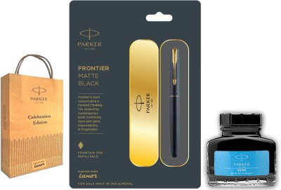 PARKER Frontier Matte Black GT Fountain Pen With Blue Ink 30 ml Bottled and Gift Bag Fountain Pen(Blue)