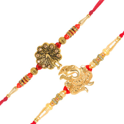 VIVASTRI Religious 1108-1117RKG Gold Rakhi  Set(2 Rakhi Set)