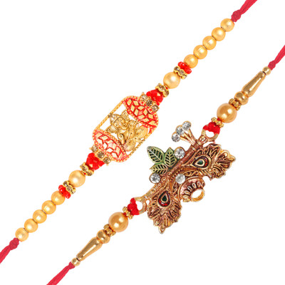 VIVASTRI Religious 1113-1116RKG Gold Rakhi  Set(2 Rakhi Set)