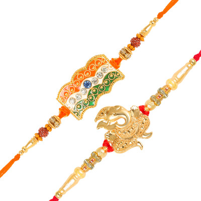 VIVASTRI Religious 1108-1119RKG Gold Rakhi  Set(2 Rakhi Set)