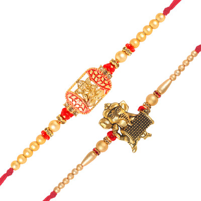 VIVASTRI Religious 1113-1110RKG Gold Rakhi  Set(2 Rakhi Set)