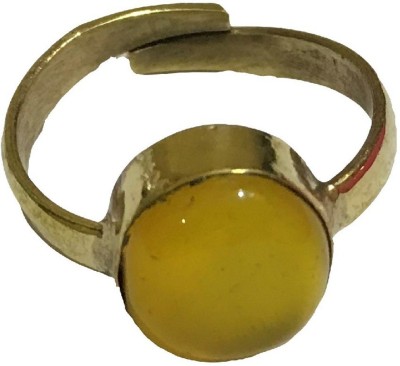 Astrodidi Yellow Sulemani Agate Hakik Stone Ring 7-8 Ratti Peela Hakik Ring Brass Agate Ring