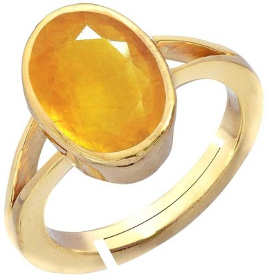 RS JEWELLERS Natural Certified Yellow (Pukhraj) Gemstone 5.25 Ratti Brass Sapphire Gold Plated Ring