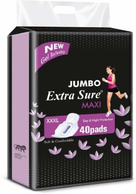 Extra Sure Jumbo XXXL Ultra Clean Soft Thin Dry Cottony Sanitary Napkin Pad With Wing For Women Girl (40) Sanitary Pad(Pack of 40)