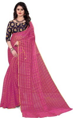 Stylish Sarees Checkered Daily Wear Chiffon Saree(Orange)