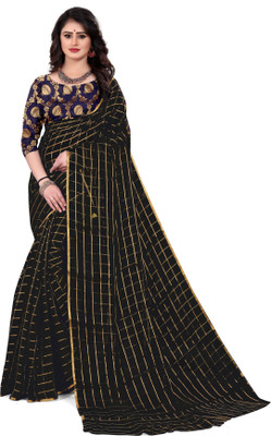 Stylish Sarees Checkered Daily Wear Chiffon Saree(Black)