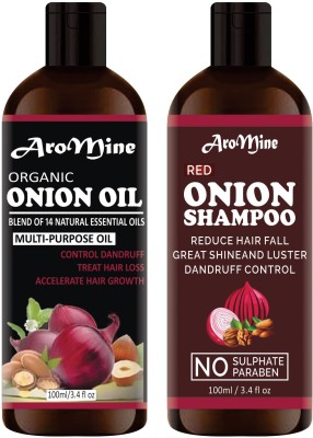 AroMine Premium ONION Hair oil and Shampoo For Hair Growth, Hair Fall Control Combo pack of 2 bottles of 100 m(200 ml)