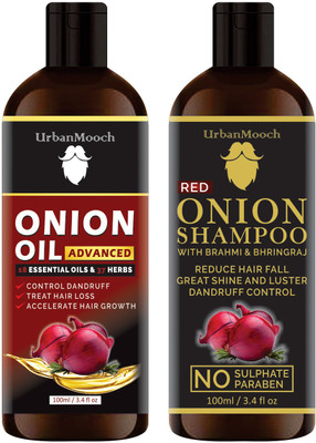 UrbanMooch Premium Red ONION Hair oil and Shampoo Combo pack of 2 bottles of 100 ml(200 ml)