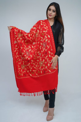 Indian shawl Wool Floral Print Women Shawl(Red)