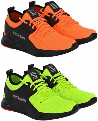 HOTSTYLE Combo Pack Of 2 Sneakers For Men(Orange, Green)